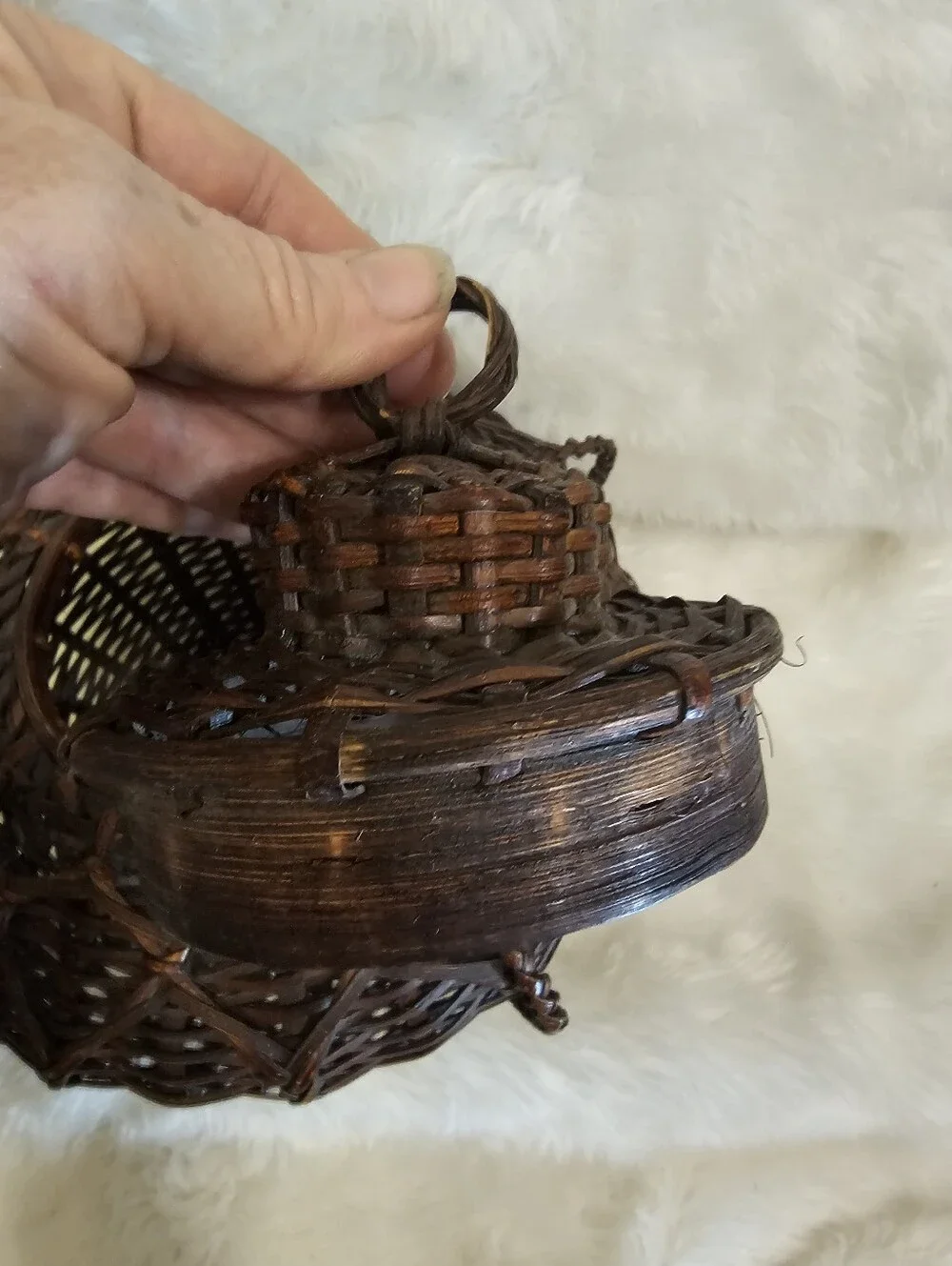 Vintage Philippines Wicker Rattan Lidded Basket Boho Home Decor